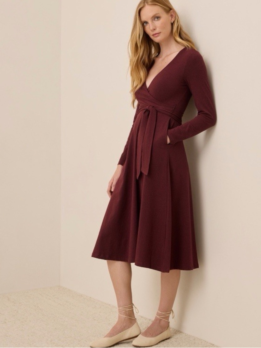 Pact Fit And Flare Wrap Midi Dress Ruby Heather L - Picture 3 of 9